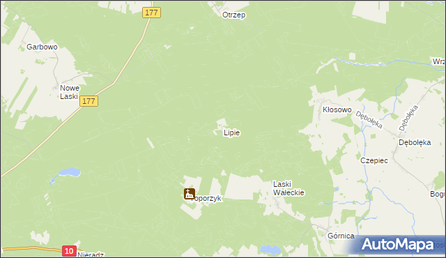 mapa Lipie gmina Wałcz, Lipie gmina Wałcz na mapie Targeo