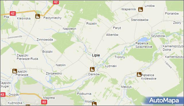 mapa Lipie powiat kłobucki, Lipie powiat kłobucki na mapie Targeo