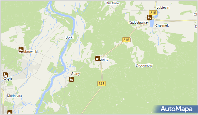 mapa Lipiny gmina Nowa Sól, Lipiny gmina Nowa Sól na mapie Targeo