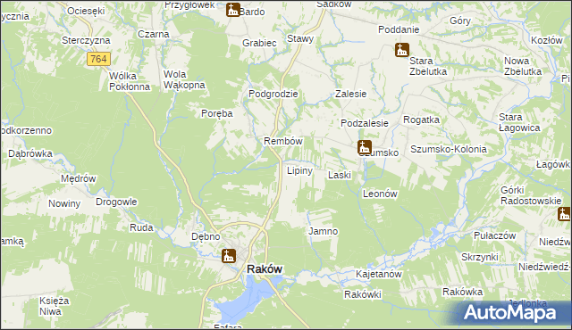 mapa Lipiny gmina Raków, Lipiny gmina Raków na mapie Targeo