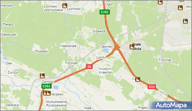 mapa Lipniki gmina Białe Błota, Lipniki gmina Białe Błota na mapie Targeo