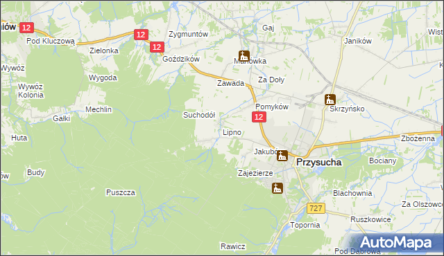 mapa Lipno gmina Przysucha, Lipno gmina Przysucha na mapie Targeo