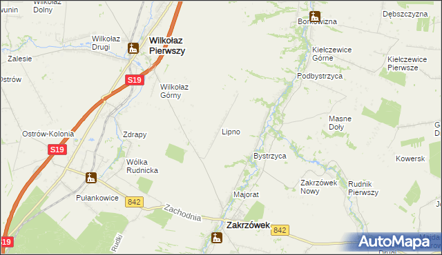 mapa Lipno gmina Zakrzówek, Lipno gmina Zakrzówek na mapie Targeo
