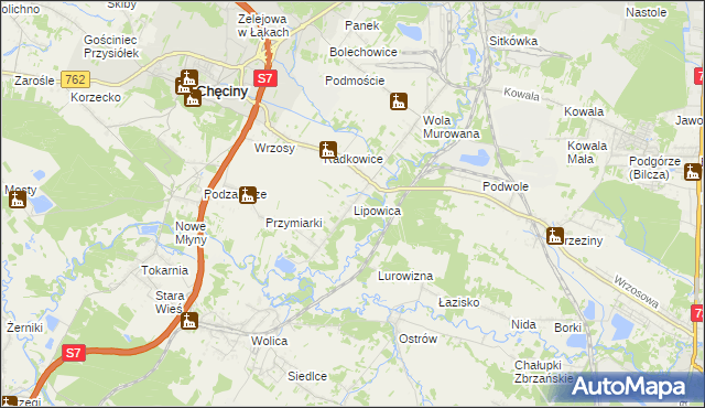 mapa Lipowica gmina Chęciny, Lipowica gmina Chęciny na mapie Targeo