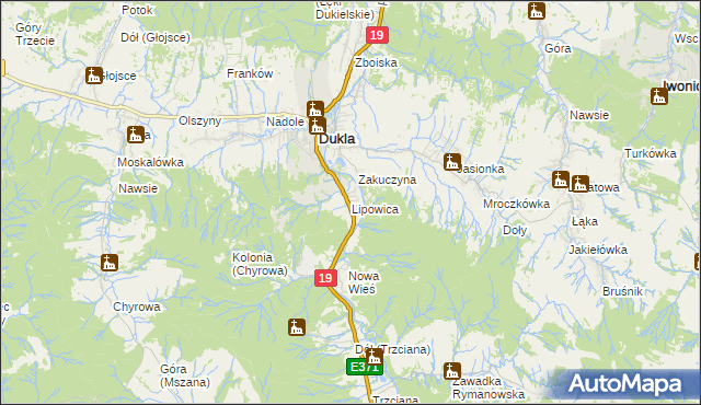 mapa Lipowica gmina Dukla, Lipowica gmina Dukla na mapie Targeo