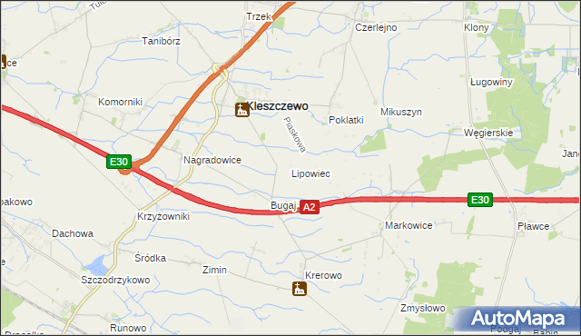 mapa Lipowiec gmina Kleszczewo, Lipowiec gmina Kleszczewo na mapie Targeo