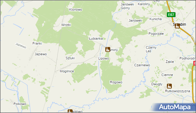 mapa Lipowo gmina Sztabin, Lipowo gmina Sztabin na mapie Targeo