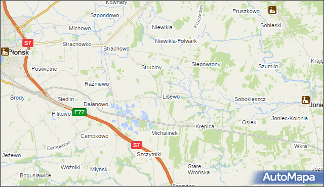 mapa Lisewo gmina Płońsk, Lisewo gmina Płońsk na mapie Targeo