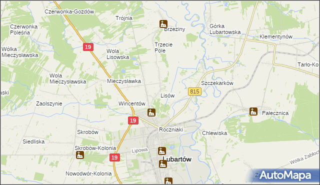 mapa Lisów gmina Lubartów, Lisów gmina Lubartów na mapie Targeo