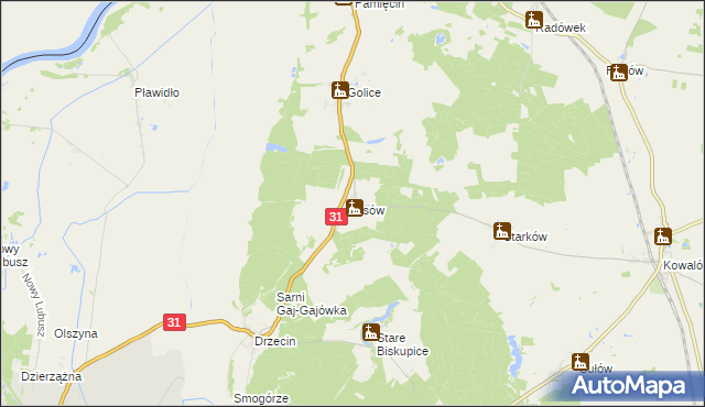 mapa Lisów gmina Słubice, Lisów gmina Słubice na mapie Targeo