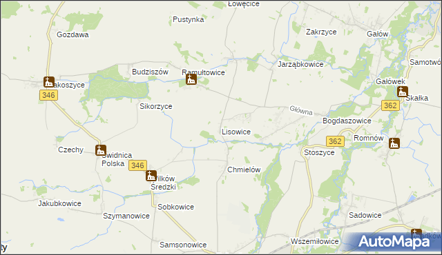 mapa Lisowice gmina Kostomłoty, Lisowice gmina Kostomłoty na mapie Targeo