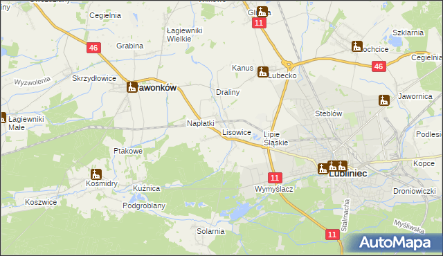 mapa Lisowice gmina Pawonków, Lisowice gmina Pawonków na mapie Targeo