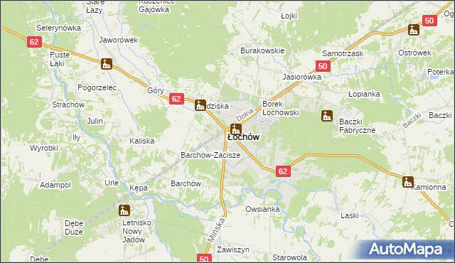 mapa Łochów powiat węgrowski, Łochów powiat węgrowski na mapie Targeo