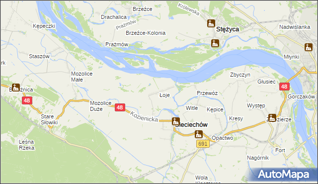 mapa Łoje gmina Sieciechów, Łoje gmina Sieciechów na mapie Targeo