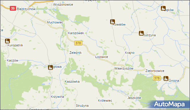 mapa Łojowice gmina Wiązów, Łojowice gmina Wiązów na mapie Targeo