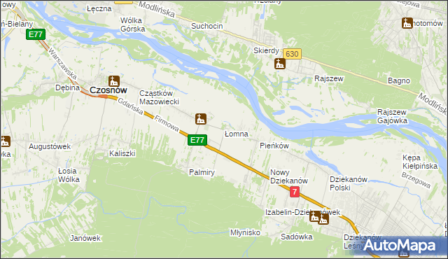 mapa Łomna gmina Czosnów, Łomna gmina Czosnów na mapie Targeo