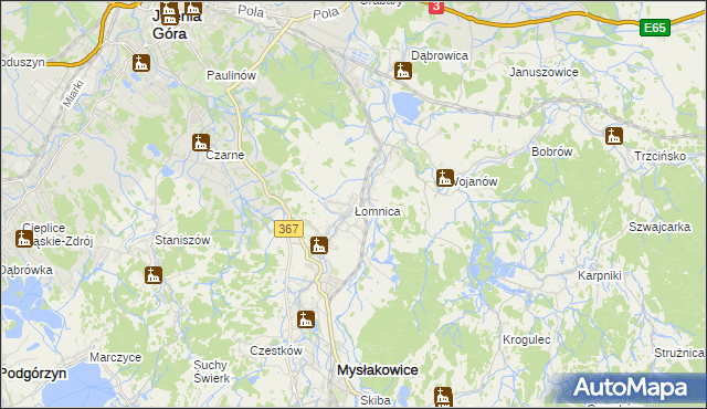 mapa Łomnica gmina Mysłakowice, Łomnica gmina Mysłakowice na mapie Targeo