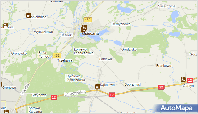 mapa Łoniewo gmina Osieczna, Łoniewo gmina Osieczna na mapie Targeo