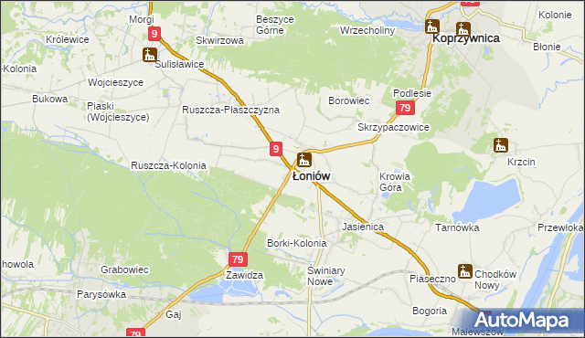 mapa Łoniów, Łoniów na mapie Targeo