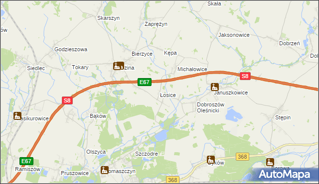 mapa Łosice gmina Długołęka, Łosice gmina Długołęka na mapie Targeo