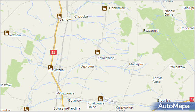 mapa Łowkowice gmina Kluczbork, Łowkowice gmina Kluczbork na mapie Targeo