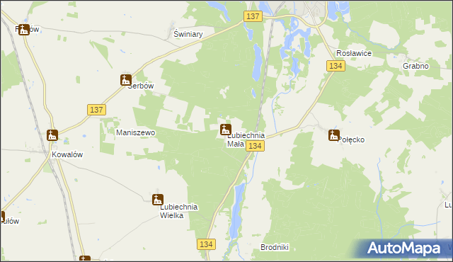 mapa Lubiechnia Mała, Lubiechnia Mała na mapie Targeo