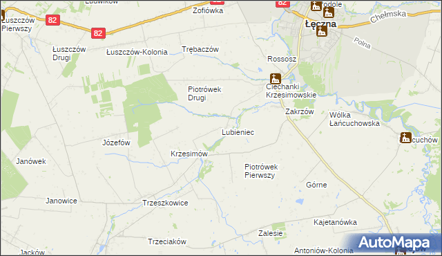 mapa Lubieniec gmina Mełgiew, Lubieniec gmina Mełgiew na mapie Targeo