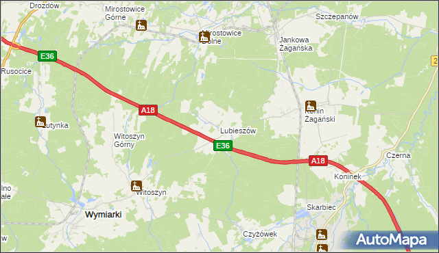 mapa Lubieszów gmina Wymiarki, Lubieszów gmina Wymiarki na mapie Targeo