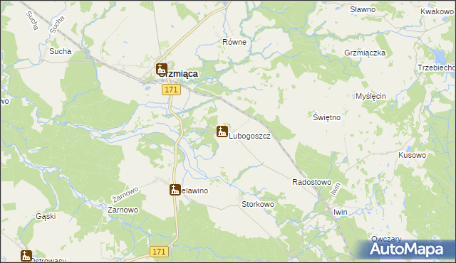 mapa Lubogoszcz gmina Grzmiąca, Lubogoszcz gmina Grzmiąca na mapie Targeo