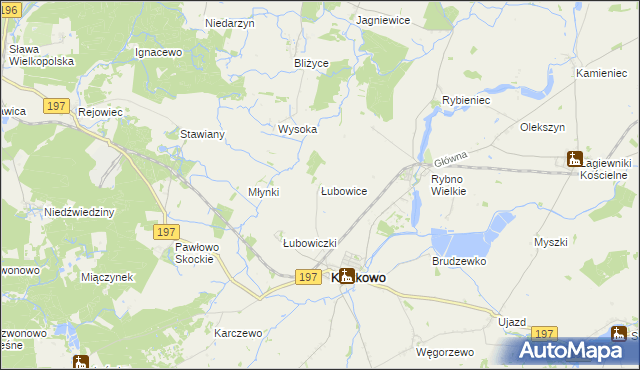 mapa Łubowice gmina Kiszkowo, Łubowice gmina Kiszkowo na mapie Targeo