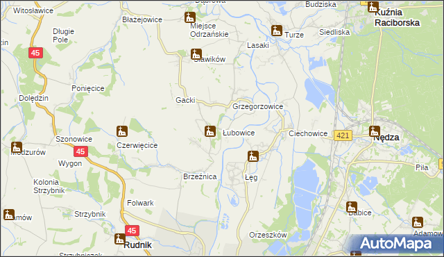 mapa Łubowice gmina Rudnik, Łubowice gmina Rudnik na mapie Targeo