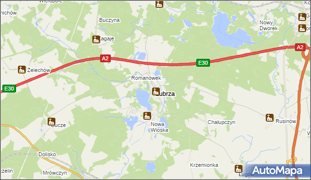 mapa Lubrza powiat świebodziński, Lubrza powiat świebodziński na mapie Targeo