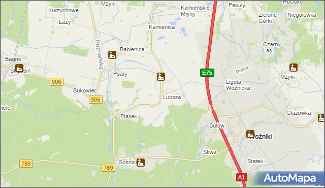 mapa Lubsza gmina Woźniki, Lubsza gmina Woźniki na mapie Targeo