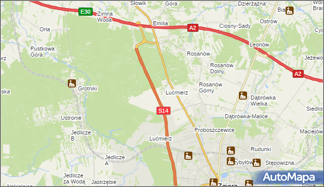 mapa Lućmierz-Las, Lućmierz-Las na mapie Targeo