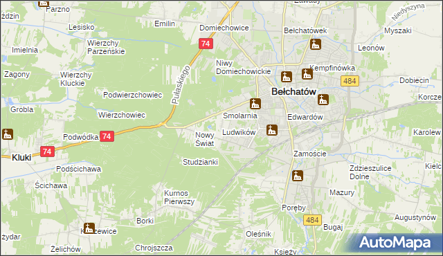 mapa Ludwików gmina Bełchatów, Ludwików gmina Bełchatów na mapie Targeo