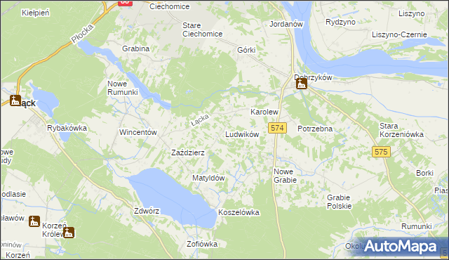 mapa Ludwików gmina Gąbin, Ludwików gmina Gąbin na mapie Targeo