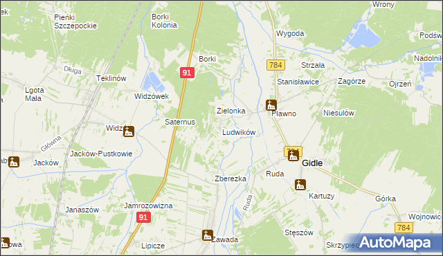 mapa Ludwików gmina Gidle, Ludwików gmina Gidle na mapie Targeo