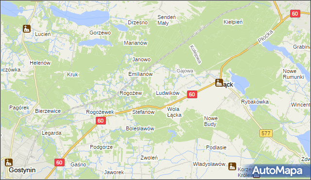 mapa Ludwików gmina Łąck, Ludwików gmina Łąck na mapie Targeo