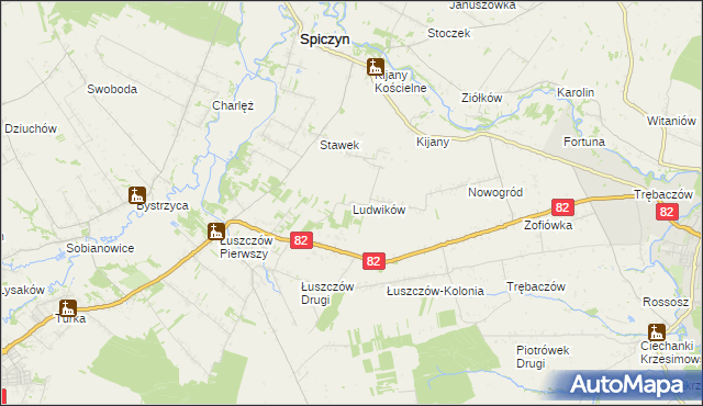 mapa Ludwików gmina Spiczyn, Ludwików gmina Spiczyn na mapie Targeo
