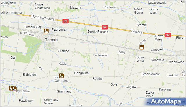 mapa Ludwików gmina Teresin, Ludwików gmina Teresin na mapie Targeo