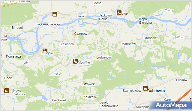 mapa Ludwinów gmina Dąbrówka, Ludwinów gmina Dąbrówka na mapie Targeo