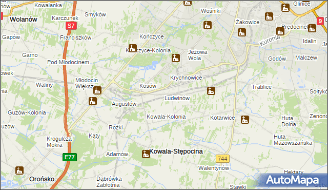 mapa Ludwinów gmina Kowala, Ludwinów gmina Kowala na mapie Targeo