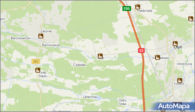 mapa Ługi gmina Otyń, Ługi gmina Otyń na mapie Targeo