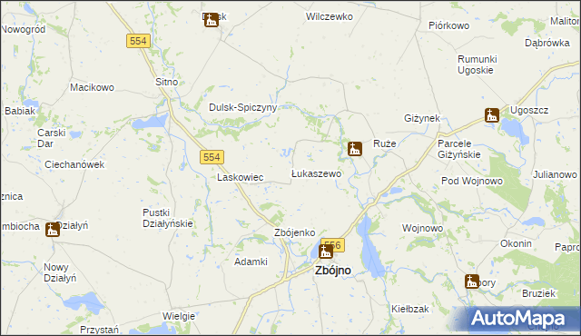 mapa Łukaszewo gmina Zbójno, Łukaszewo gmina Zbójno na mapie Targeo