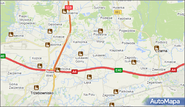 mapa Łukawiec gmina Trzebownisko, Łukawiec gmina Trzebownisko na mapie Targeo
