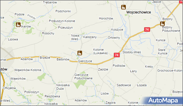 mapa Łukawka gmina Wojciechowice, Łukawka gmina Wojciechowice na mapie Targeo