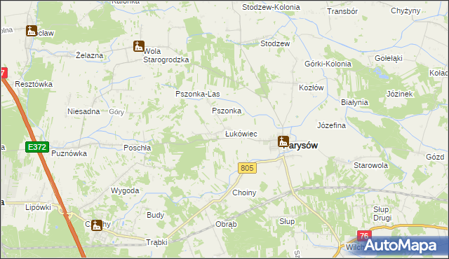 mapa Łukówiec gmina Parysów, Łukówiec gmina Parysów na mapie Targeo