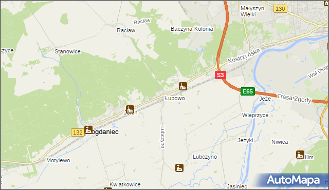 mapa Łupowo gmina Bogdaniec, Łupowo gmina Bogdaniec na mapie Targeo
