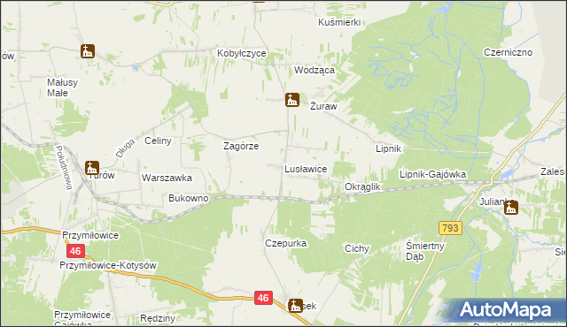 mapa Lusławice gmina Janów, Lusławice gmina Janów na mapie Targeo