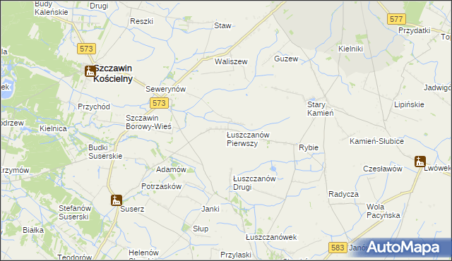 mapa Łuszczanów Pierwszy, Łuszczanów Pierwszy na mapie Targeo